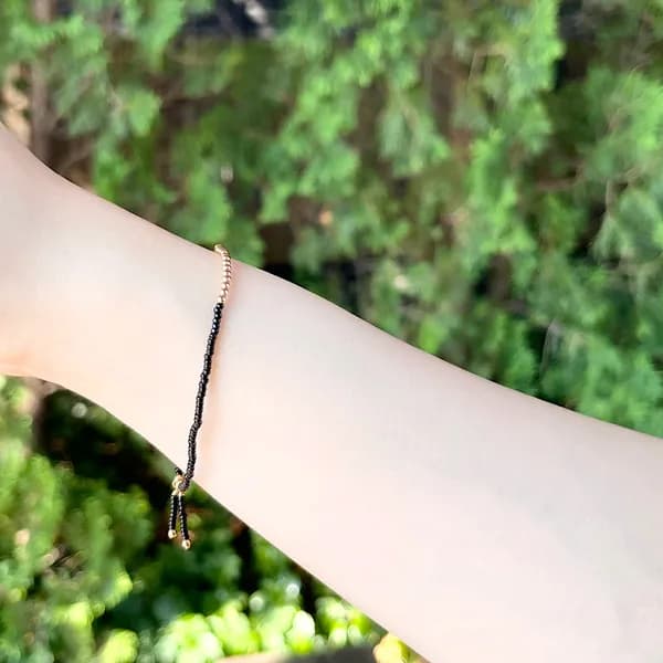 14K 골드필드볼 매듭참 비즈 팔찌 블랙&골드 M 16.2cm 1개