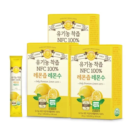 헬로바이오 유기농 착즙 NFC 100% 레몬즙 레몬수 20g 14포 20박스
