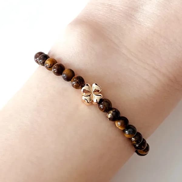 호안석 원석 14k도금 네잎클로버 남녀공용 소원 팔찌 4mm S(15cm) 1개