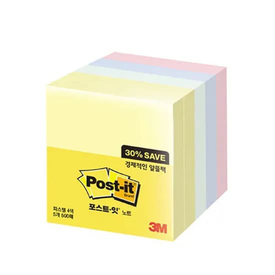 3M 포스트잇 노트 654-5A, 76mm x 76mm, 500매, 5개