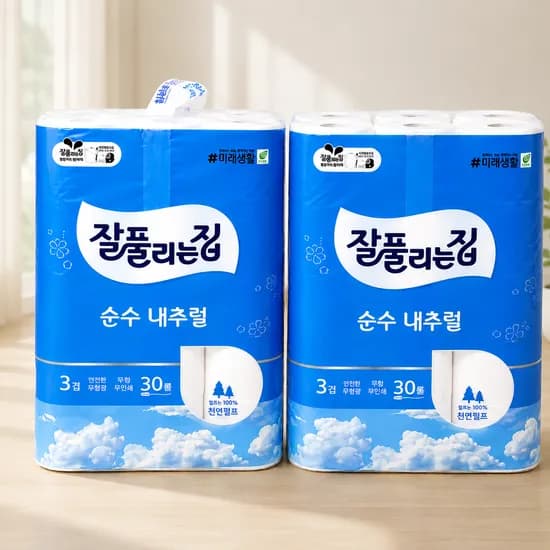 잘풀리는집 순수내추럴 3겹 천연펄프 화장지 30롤 30m 2팩 33,900원