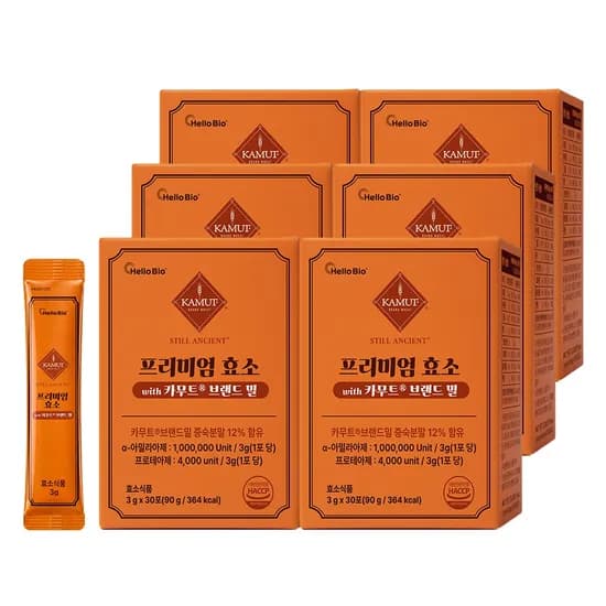 헬로바이오 프리미엄 효소 with 카무트 브랜드 밀, 3g, 30포, 6박스