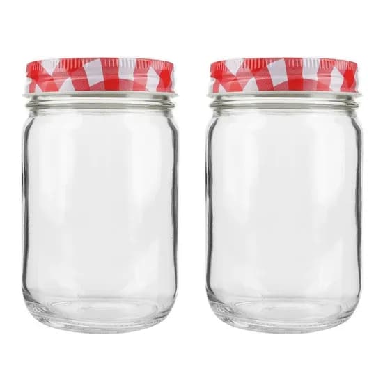 공병상회 캐닝자380 유리 잼병 레드체크, 330ml, 2개