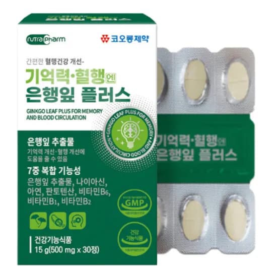 코오롱제약 기억력 혈행엔 징코플러스 500mg 30정 1개