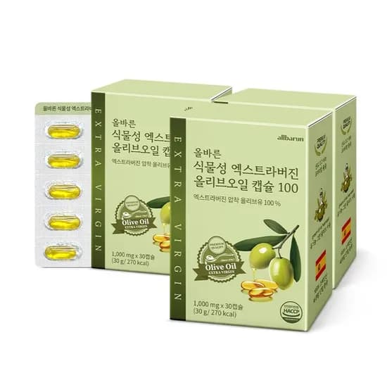 올바른 식물성 엑스트라버진 올리브오일 캡슐, 30캡슐, 3개
