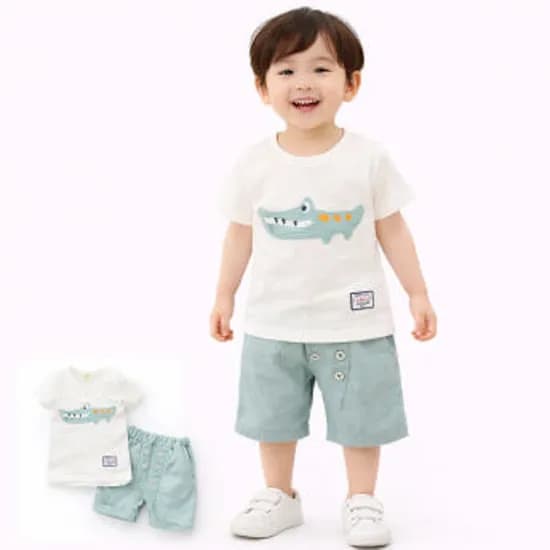 악어 버튼 상하 셋트 아동 상하복 나시 세트 여름 데일리룩 통기성 냉감 소재 외출복 실내복, 민트, 100