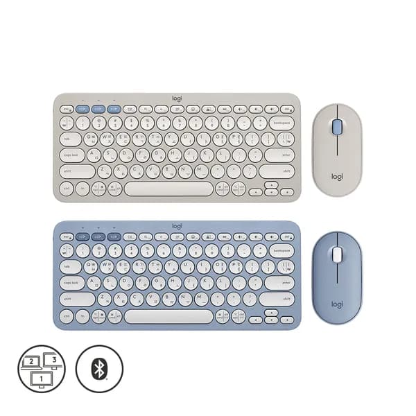 로지텍 Pebble 2 Combo 무선 키보드 마우스 세트, K380s, Pebble M350S, 텐키리스, 블루, 1개