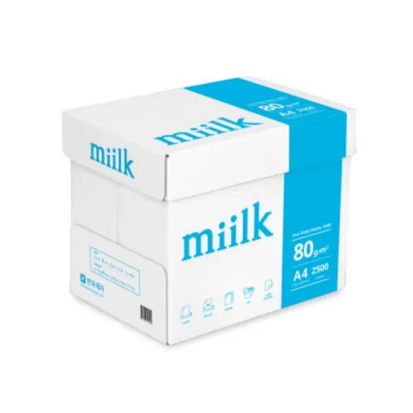 한국 밀크 A4 복사용지 80g 2500매 1박스 22,480원