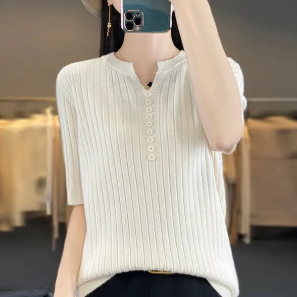 더벨러리 여성 골지 반팔 니트 BKN4092 블루 XXL(88)