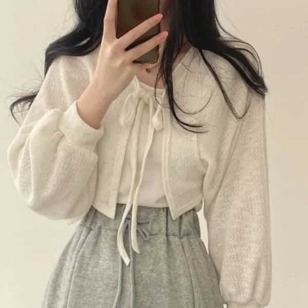 볼레로 니트 오버핏 숏 꾸안꾸 가디건 긴팔 블랙 FREE 10,300원