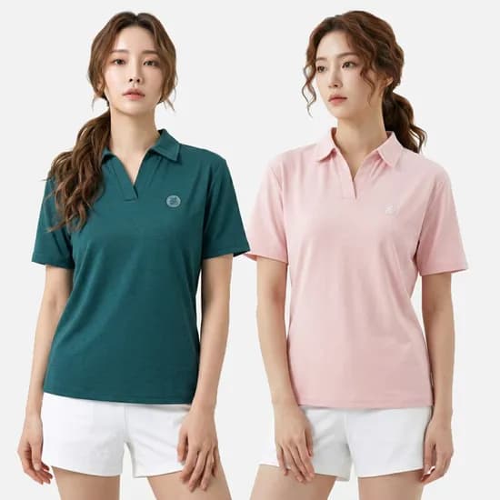 투엘라 여성 프리오 소로나 오픈에리 반팔 카라 티셔츠 W7SS36, 네이비, M