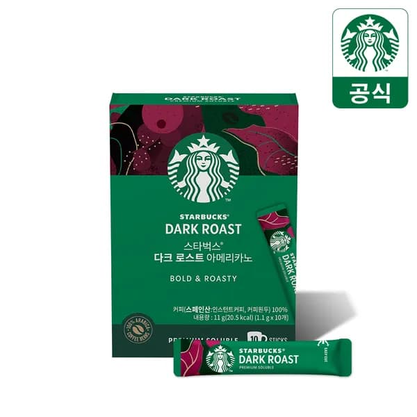 스타벅스 프리미엄 파우더커피 아메리카노 다크 로스트 1.1g 10개입 1박스 4,690원