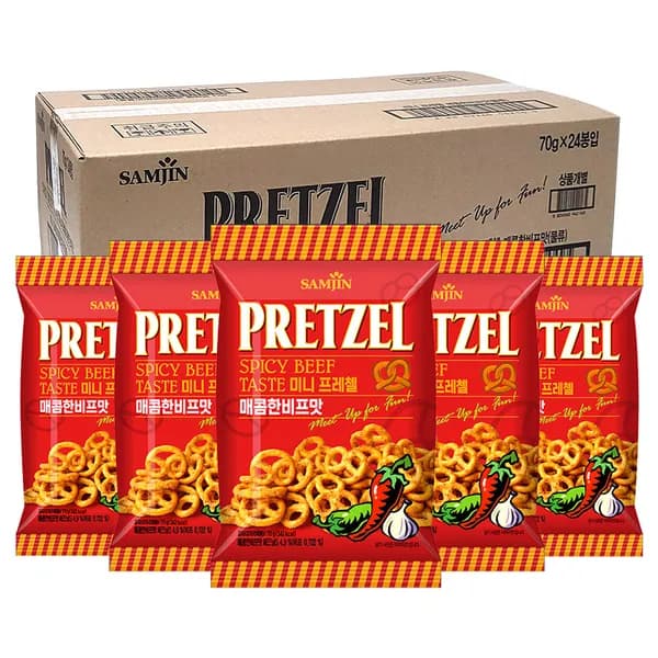 삼진 미니프레첼 매콤한비프맛 70g 5개