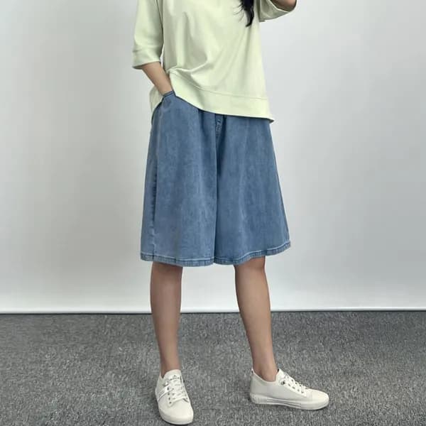 여성 와이드 버뮤다 데님 팬츠 연청 Free 1개 23,500원