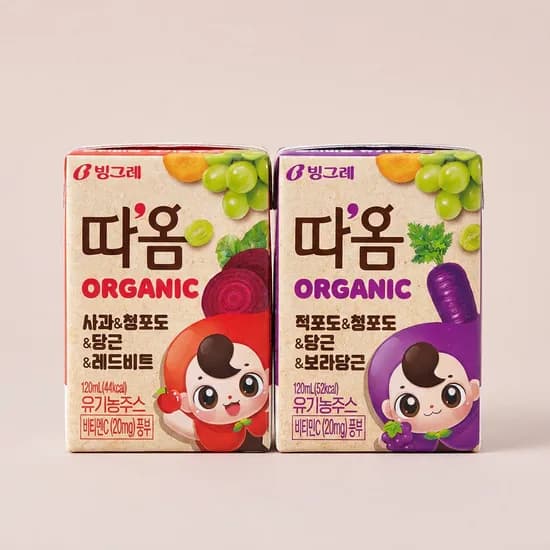 빙그레 따옴 유기농주스 사과 24개 외 적포도 24개 120ml 총 48개