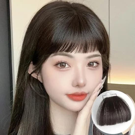 인모 애교 앞머리 웨이브 가발 헤어피스 블랙 1개