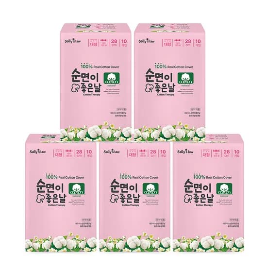 샐리의법칙 순면이 좋은날 생리대, 대형, 10개입, 5팩