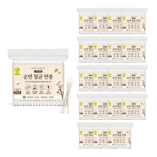 뷰렌드 비건 순면 멸균 나무 면봉 100개입 20팩