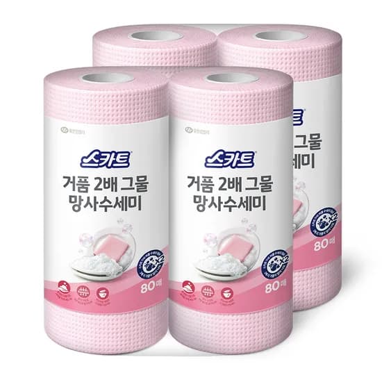 유한킴벌리 스카트 거품 2배 그물 망사 수세미, 80매, 2개입, 2팩