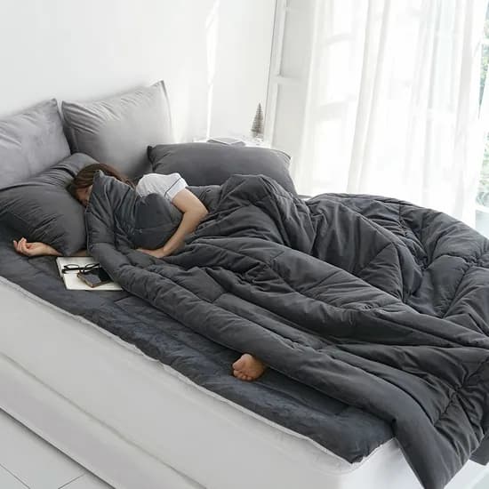 스코홈 그래핀 자가발열 극세사 차렵이불 토퍼 세트, 차콜, Q, 이불+토퍼+베개커버 세트