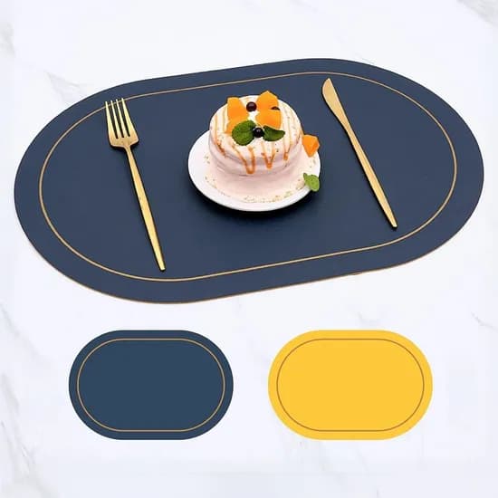 빅보스만물상 감성 양면 가죽 PVC 방수 테이블매트, 네이비옐로우, 30x40cm, 2매입, 1세트