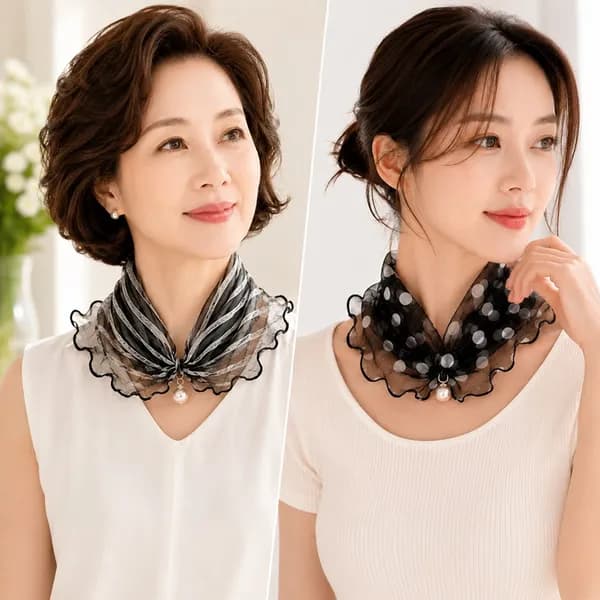 여성 중장년 목스카프 화이트도트+바이올렛 FREE 2개