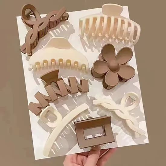 헤어집게 8종 세트 브라운 아이보리