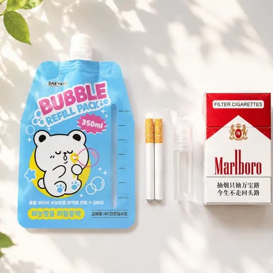 담배모양 비눗방울 스트레스 해소용 촬영 소품 케이스 1개 스틱 2개 용기 1개 리필액 10ml 1개