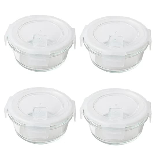 상상앤드 붕규산 내열 유리 한끼 밥용기, 한끼 원형 밥용기 4P, 420ml, 1세트