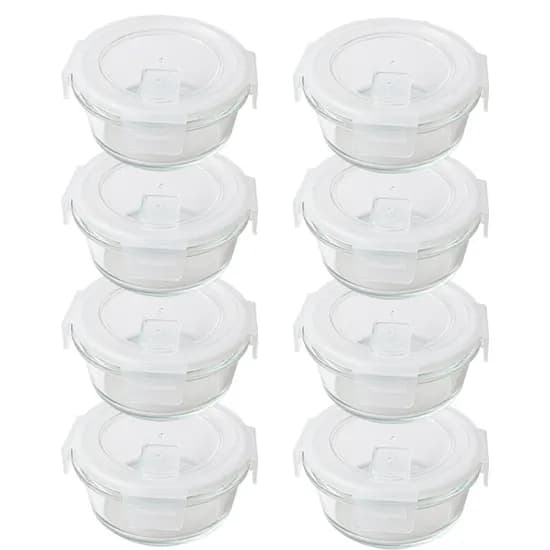 디유 밀폐 한끼 원형 밥용기, 화이트, 420ml, 8P, 1세트