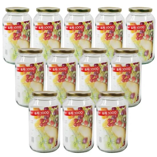 다용도 유리 밀폐용기 유자병, 1000ml, 12개