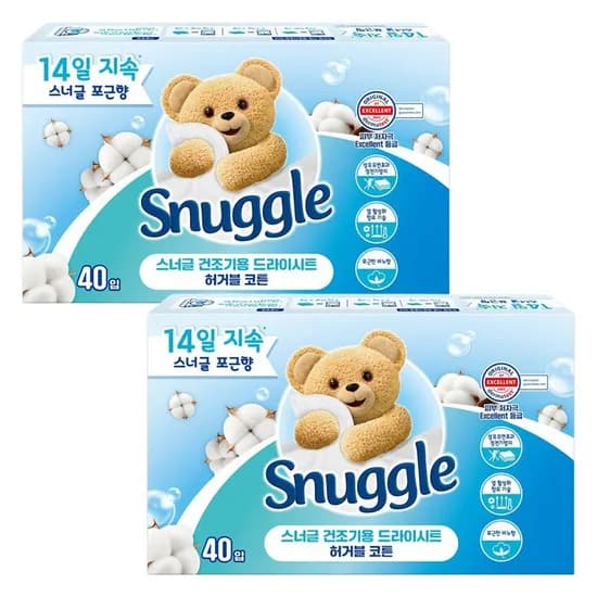 스너글 허거블코튼 드라이시트 건조기시트 40매+40매 2개