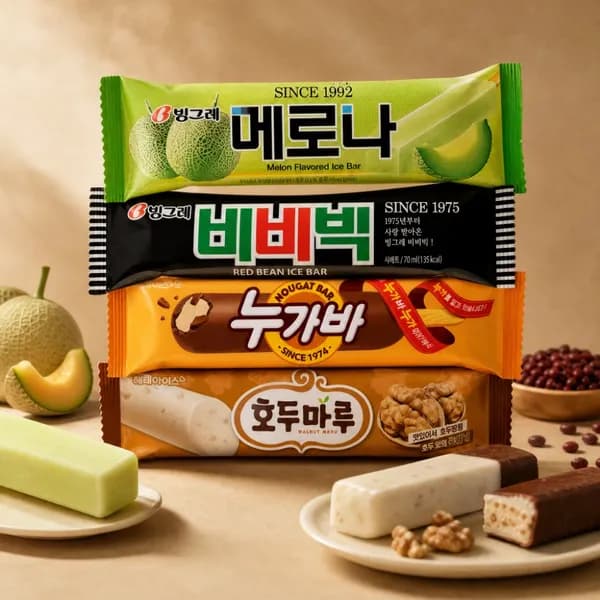 빙그레 베스트 4종 메로나 누가바 비비빅 호두마루바 75ml 40개
