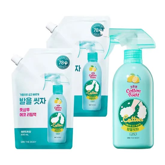 온더바디 코튼풋 발을씻자 풋샴푸 레몬민트향 510ml 1개