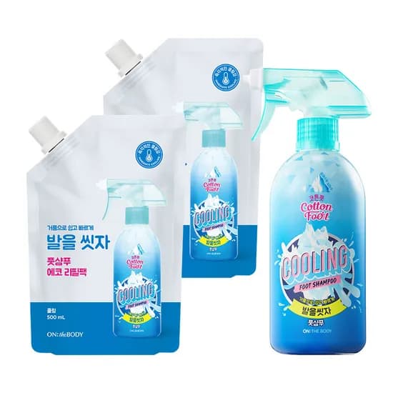온더바디 코튼풋 발을씻자 풋샴푸, 쿨링, 510ml, 1개 + 리필, 500ml, 2개