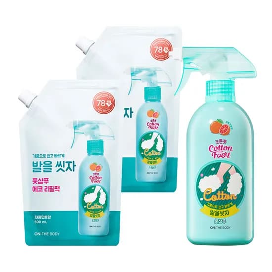 온더바디 코튼풋 발을씻자 풋샴푸, 자몽민트향, 510ml, 1개 + 리필, 500ml, 2개