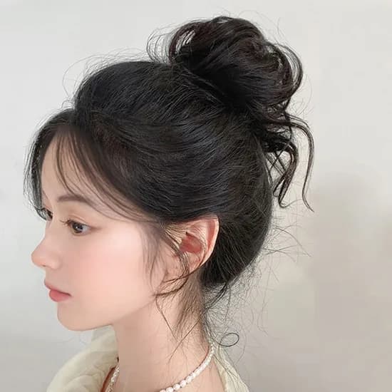 애교머리 웨이브 똥머리 밴드 부분가발, 흑갈색, ONE, 1개