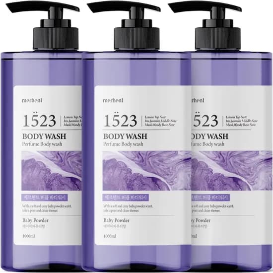메르헨트 퍼퓸 대용량 바디워시, 베이비파우더, 1L, 3개