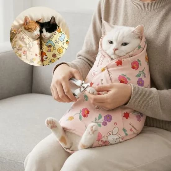 고양이 할큄방지 요술 담요 자가접착 포대기, 아기냥, 토끼, M, 1세트