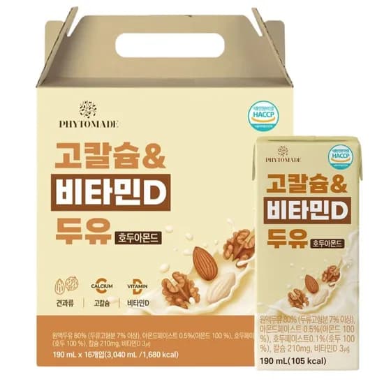 파이토메이드 칼슘&비타민D 두유 호두아몬드 190ml 16개