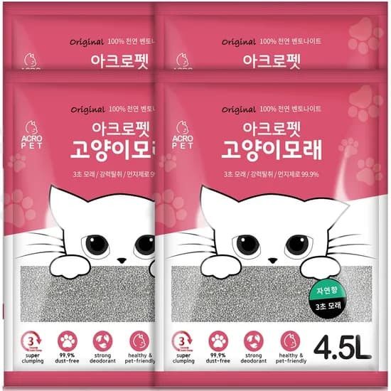 아크로펫 벤토나이트 모래, 자연향, 5L, 4개