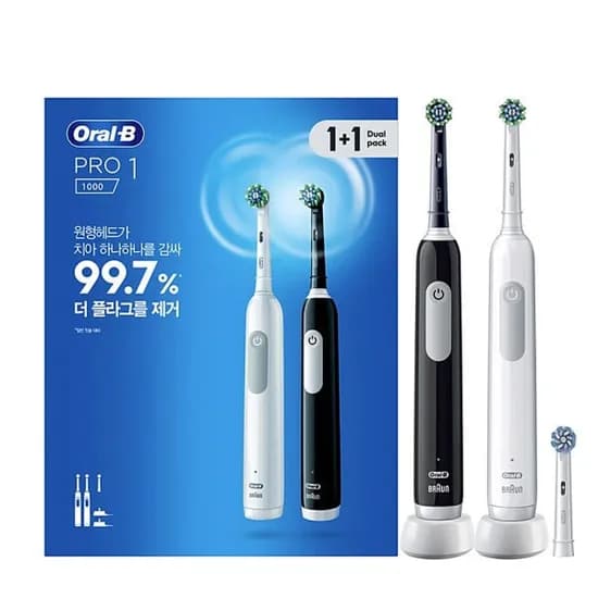 오랄비 프로 1000 전동칫솔, 화이트 블랙 세트, 1개