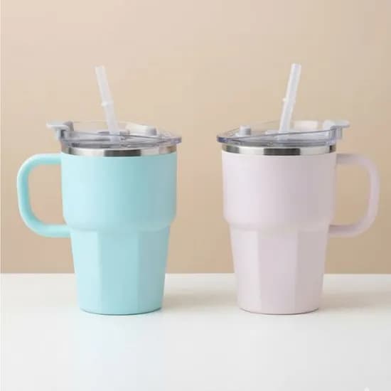 손잡이 스텐 빨대 사무실 머그컵 텀블러, 블랙, 600ml, 1개