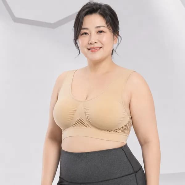 플러스핏 빅사이즈 에어홀 와이어리스 브라렛 블랙 2개 베이지 2개 2XL 1세트
