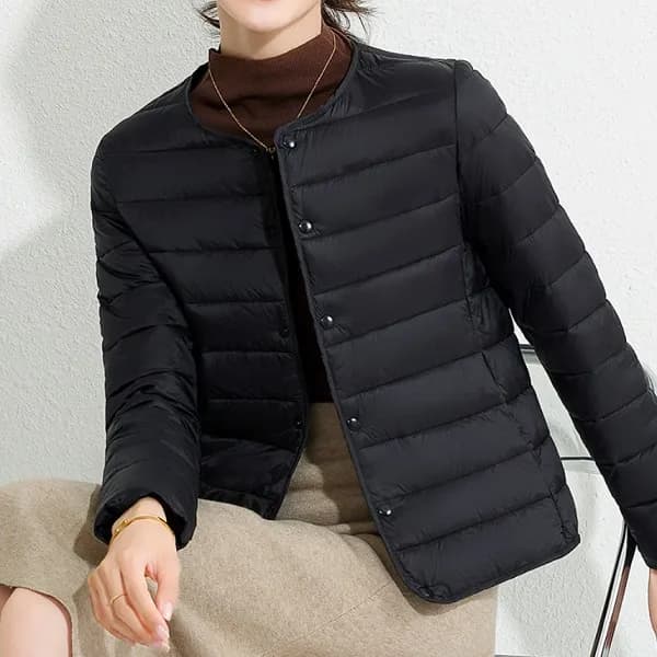 경량 패딩 자켓 라운드 브이넥 투웨이 베이지 M
