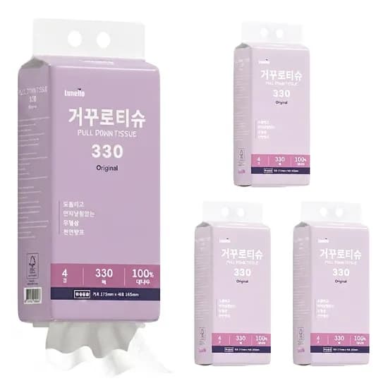 루넬 거꾸로티슈 330 대나무 4겹 벽걸이형 3팩 1박스