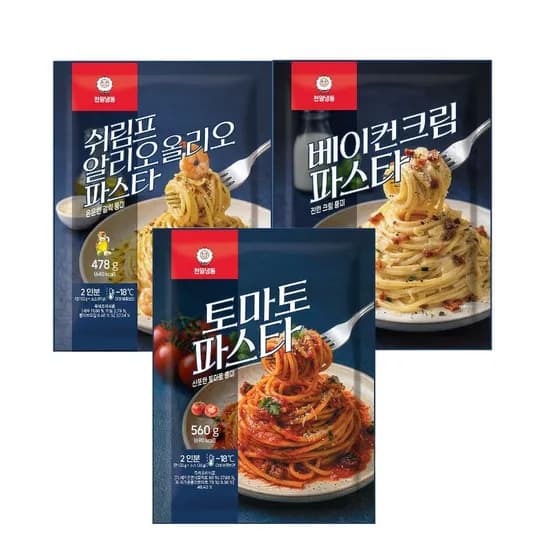 천일식품 파우치 파스타 베이컨크림 560g 1개 외 2종 1세트