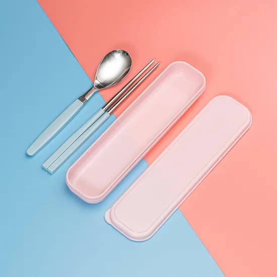 라온누리 픽미 아동 파스텔 휴대용 수저케이스 세트, 분홍+블루, 1세트