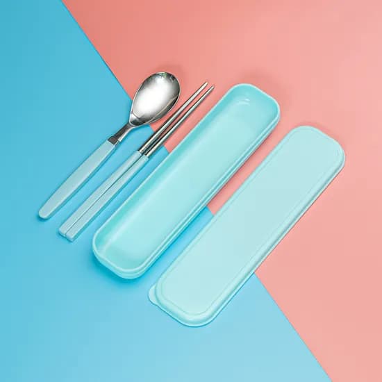 라온누리 픽미 아동 파스텔 휴대용 수저케이스 세트, 파랑+블루, 1세트
