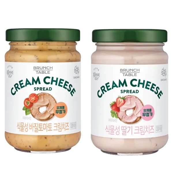 복음자리 식물성 딸기 크림치즈 190g + 바질토마토 크림치즈 190g, 냉장, 1세트